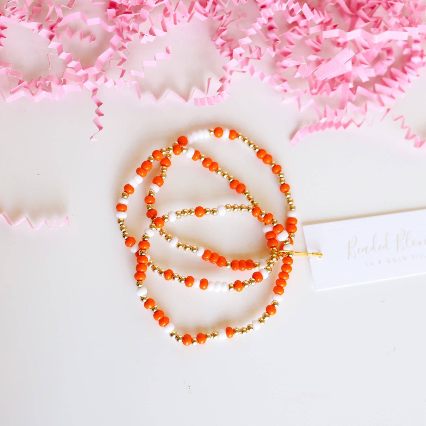 Orange & White Game Day Sprinkle Bracelet