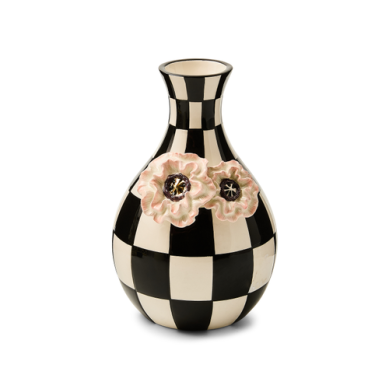 Mackenzie Childs Vase Blush Poppy Check