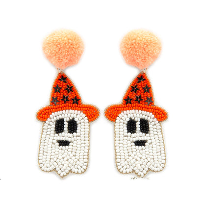 EARRING SEED BEAD HALLOWEEN GHOST DANGLE