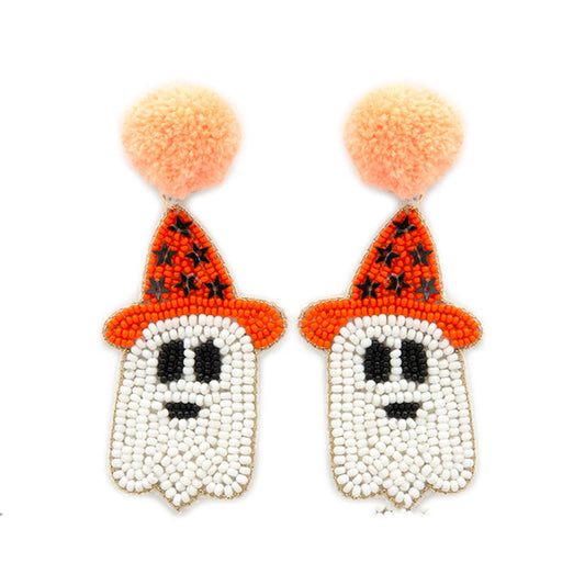 EARRING SEED BEAD HALLOWEEN GHOST DANGLE