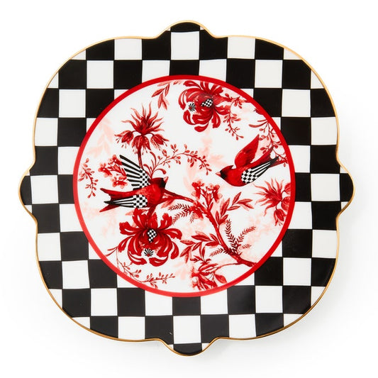 black and white check cardinal plate