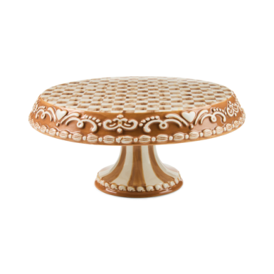 Mackenzie Childs Pedestal Platter Gingerbread Mocha Check Small