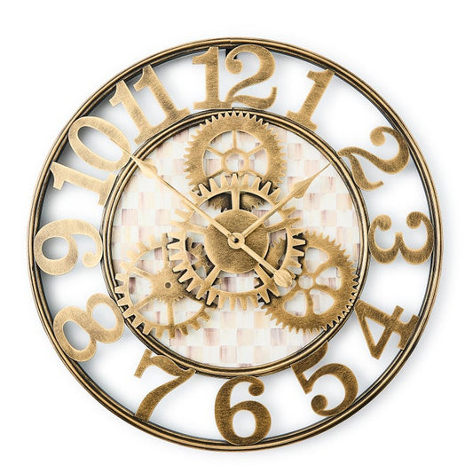 Mackenzie-Childs Wall Clock Farmhouse Mocha Check Small