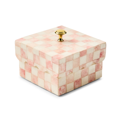 Mackenzie Childs Capiz Scalloped Box Rosy Check