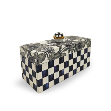 leather box with black floral and courtly check Mackenzie Childs 