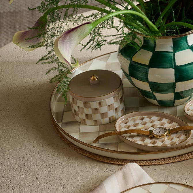 Mackenzie-Childs Trinket Box Mocha Check