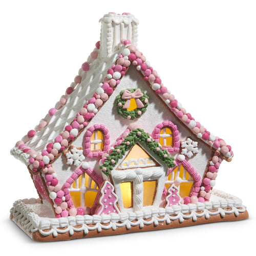 pink light up gingerbread house