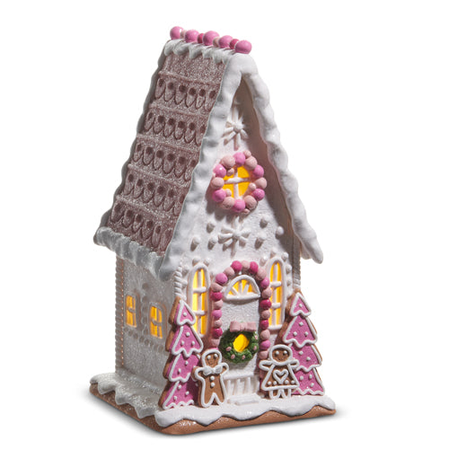 pink light up gingerbread house 