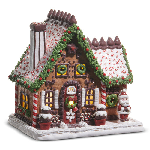 GINGERBREAD HOUSE CHOCOLATE FROSTED LIGHTED  9"