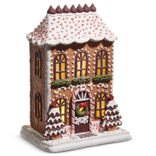 GINGERBREAD HOUSE CHOCOLATE FROSTED LIGHTED  9"