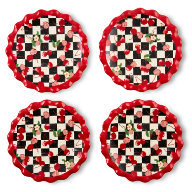 black and white check plate with cherry pattern 