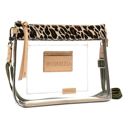 clear consuela bag with leopard