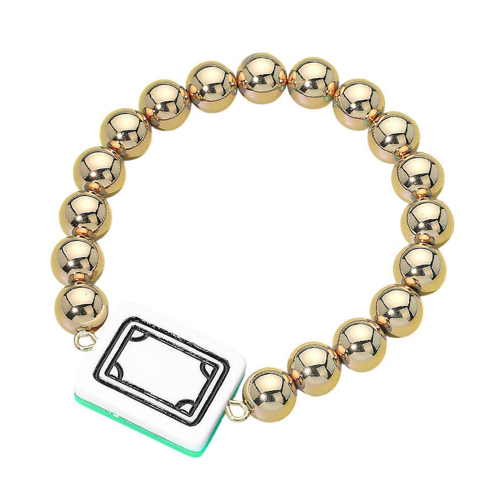 Bracelet Mahjong Tile Accent Beaded Stretch