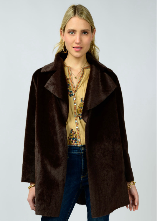 Ivy Jane Coat Faux Fur & Suede Brown 