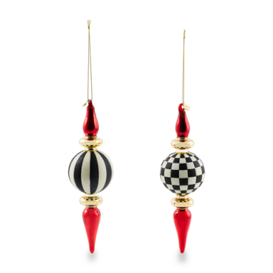 Mackenzie-Childs Ornament Black & White Check Finial Glass