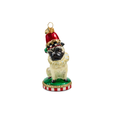 Mackenzie-Childs Ornament Pug Dog Holiday Glass
