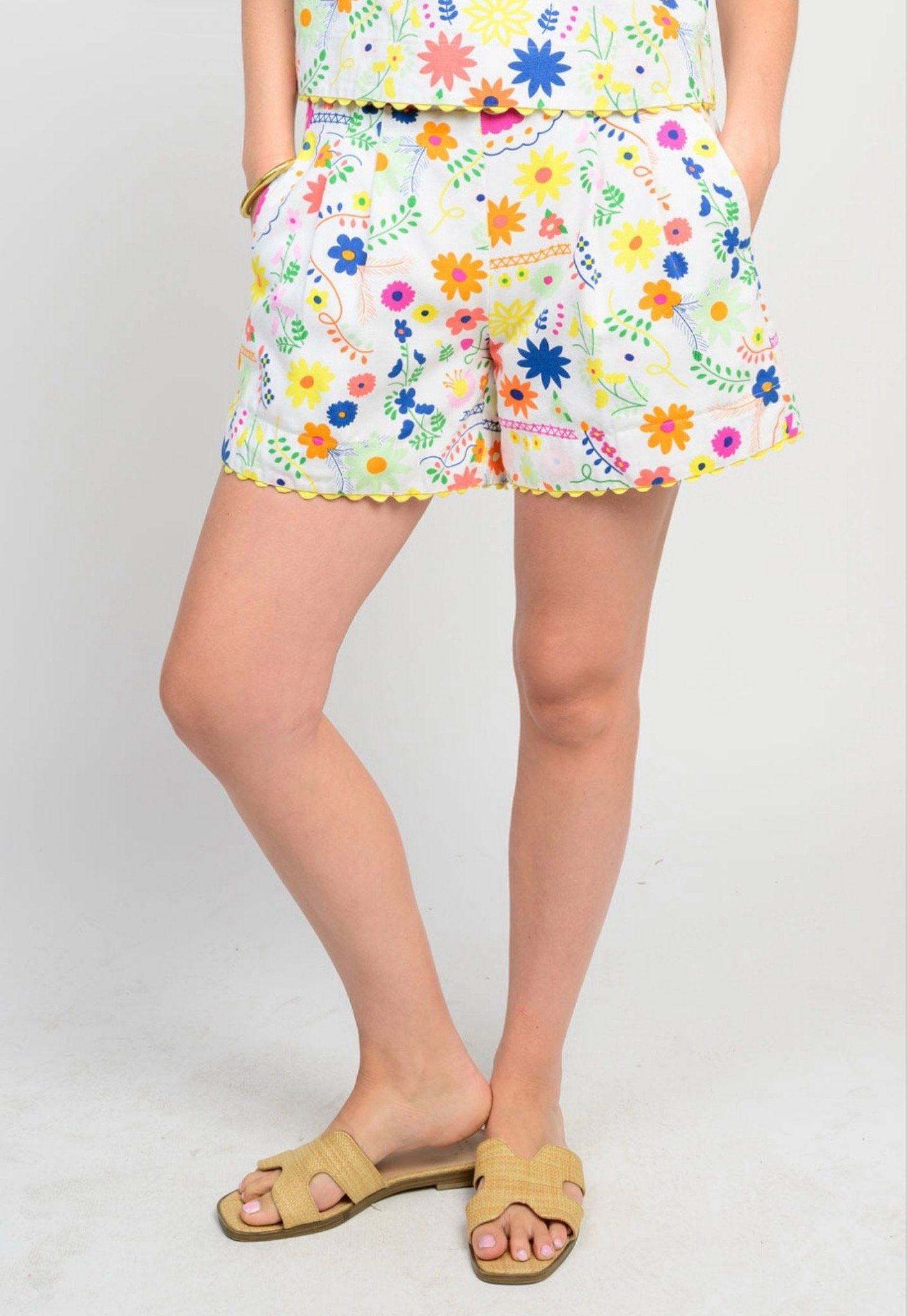 white floral shorts