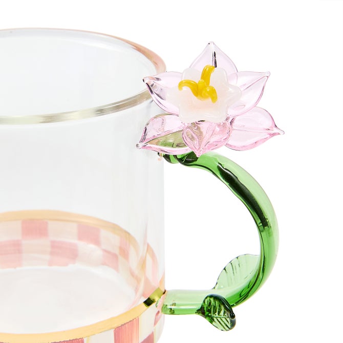 Mackenzie-Childs Mug Rosy Check Flower Glass