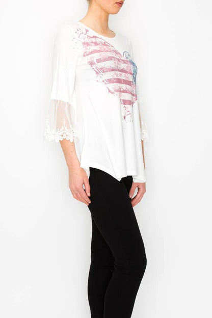 Top Elegant Lace Bell Sleeve Blouse