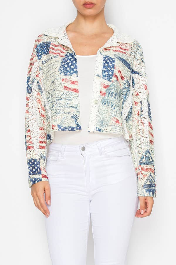 Jacket Cropped Sequin Embellished Button-Up