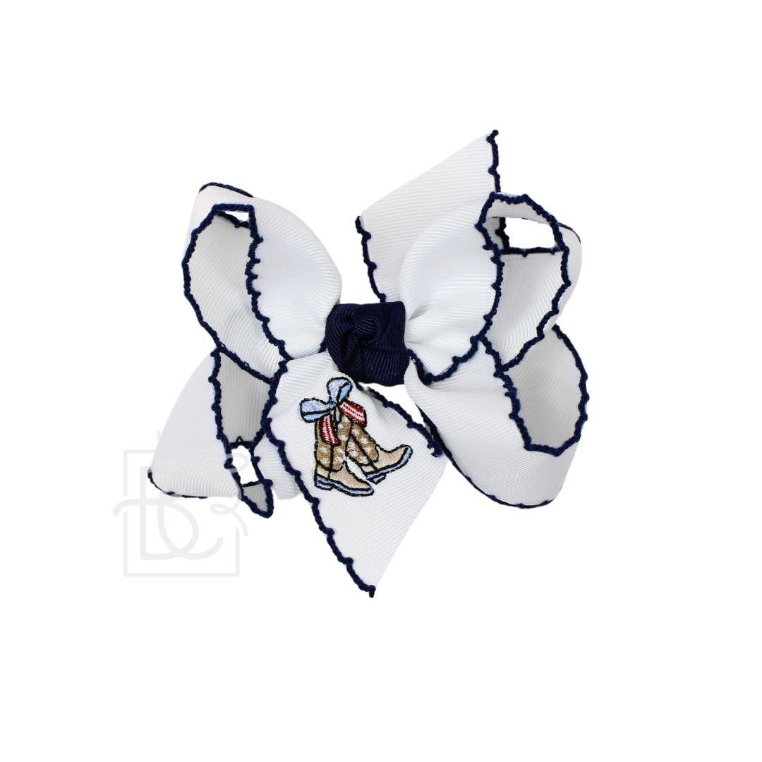Hair Bow PATRIOTIC EMBROIDERED CROCHET EDGE BOW