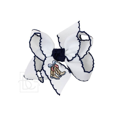 Hair Bow PATRIOTIC EMBROIDERED CROCHET EDGE BOW