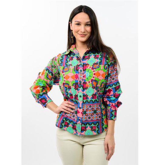Ivy Jane TOP PATCH PRINT CAMP SHIRT