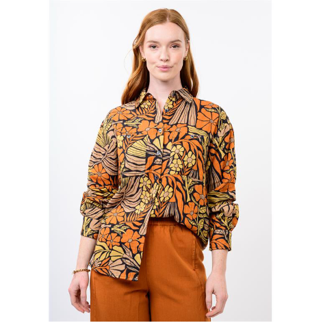 Ivy Jane TOP MOD FLOWER CAMP SHIRT BLACK