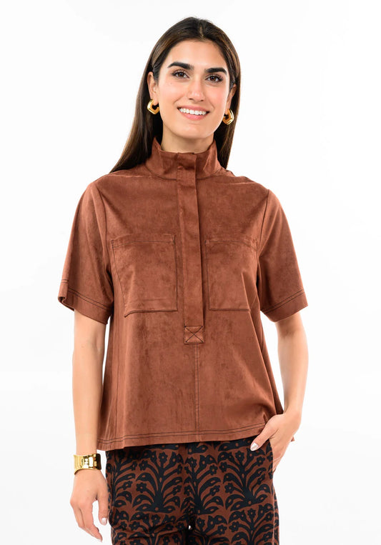 brown suede short sleeve top 