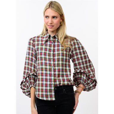 Ivy Jane TOP PLAID BALLOON SLEEVE IVORY