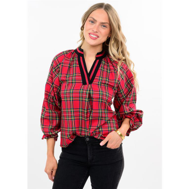 Ivy Jane TOP TARTAN PLAID POPOVER RED