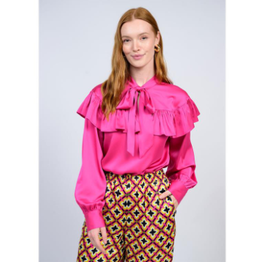 Ivy Jane TOP SILKY BOW NECK FUCSHIA