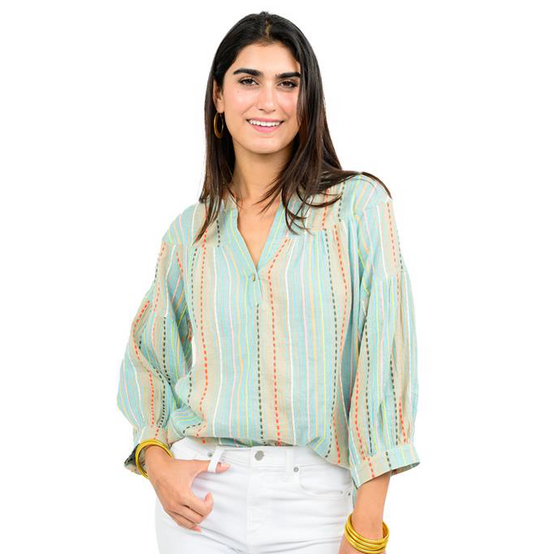 IJ TOP GAUZE STRIPE POPOVER
