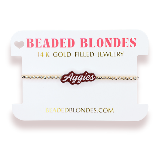 Aggies Word Bracelet on Gold