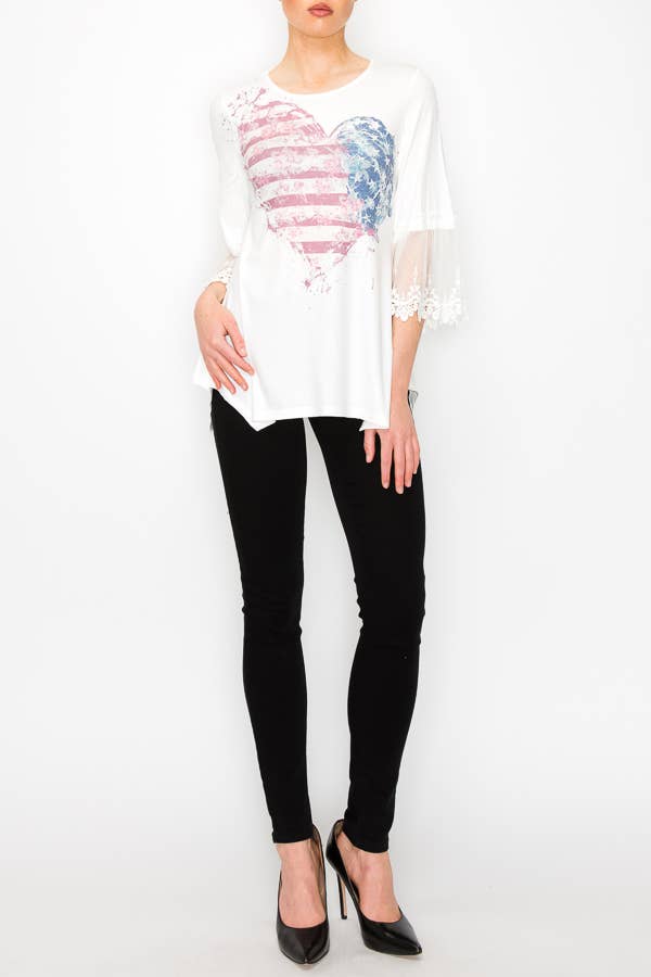 usa flag heart tee with lace sleeves