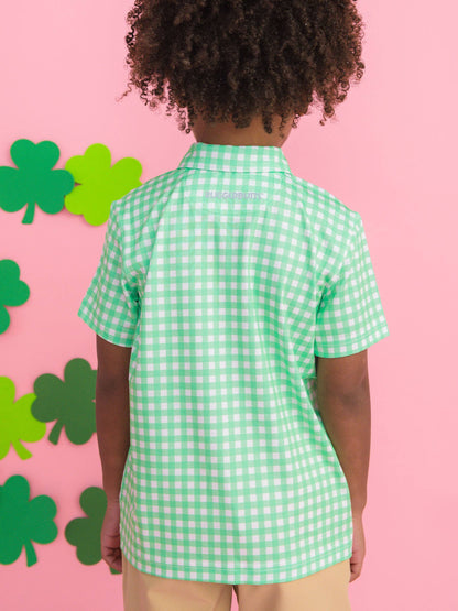Boys Classic Spring Bud Gingham Knit Short Sleeve Performance Polo