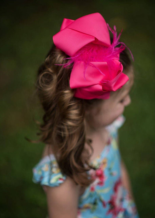 Hair Bow Solid Feather Puff Looped Knot - Alligator Clip - 5.5"