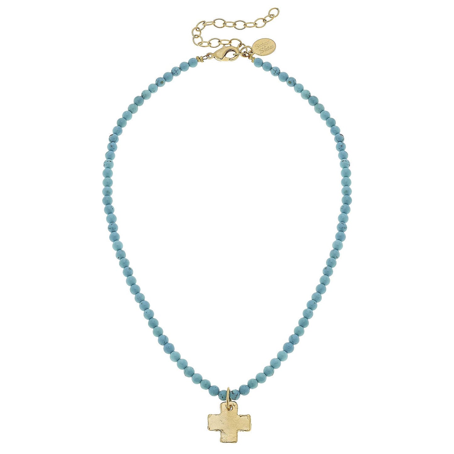 Necklace Cross Gold on Turquoise Beaded