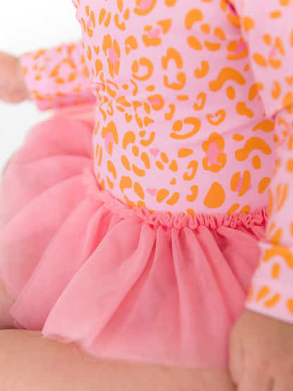 Swimsuit Pink Leopard Tulle Skirted One Piece Rash Guard Baby Girls