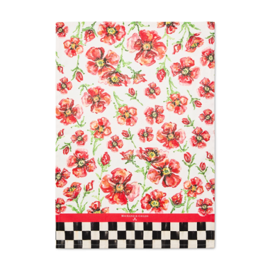Mackenzie Childs Dish Towel Red Poppies Printed