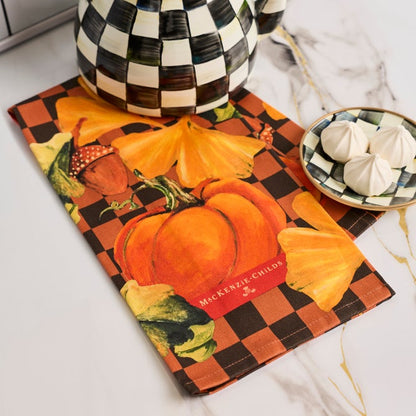 Mackenzie-Childs Dish Towel Checked Pumpkin Harvest Printed