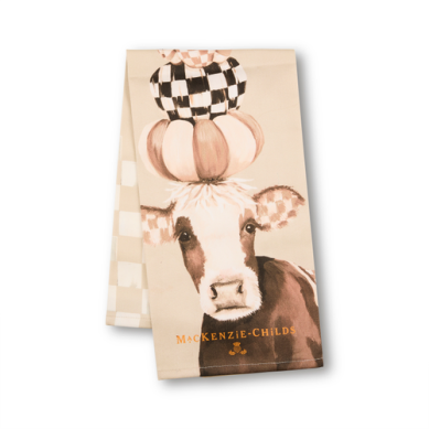 Mackenzie Childs Dish Towel Mocha Cow Printed