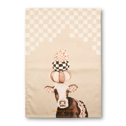 Mackenzie Childs Dish Towel Mocha Cow Printed