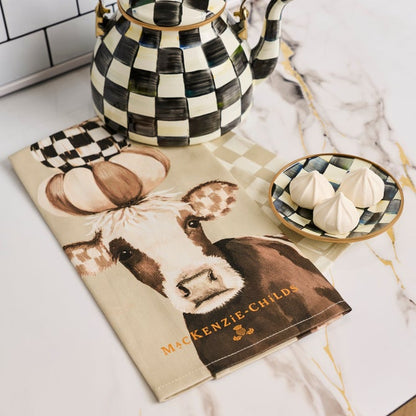 Mackenzie Childs Dish Towel Mocha Cow Printed