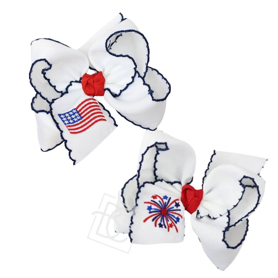 Hair Bow PATRIOTIC EMBROIDERED CROCHET EDGE BOW