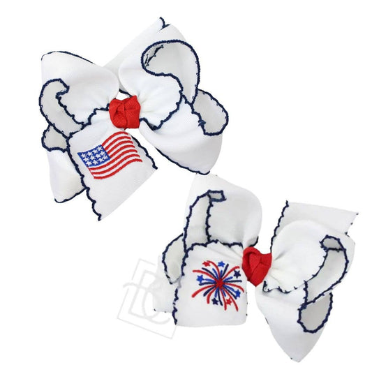 Hair Bow PATRIOTIC EMBROIDERED CROCHET EDGE BOW
