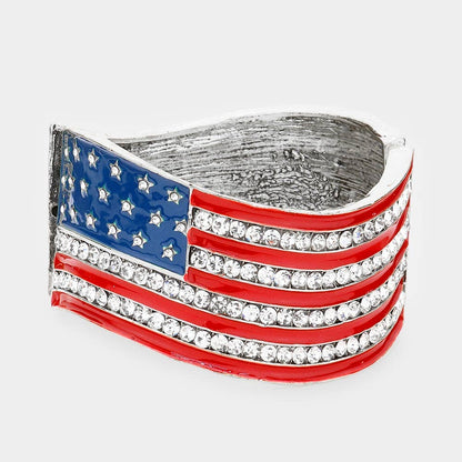 Bracelet Crystal Rhinestone American Flag Hinged
