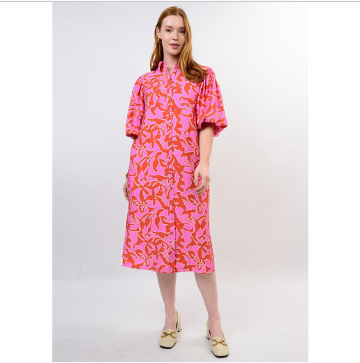 pink and red button down midi dress