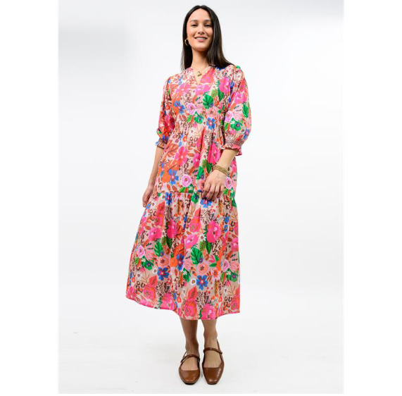 Uncle Frank DRESS FLORAL SMOCKED TIERED MAXI