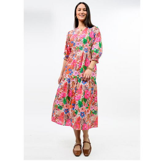 Uncle Frank DRESS FLORAL SMOCKED TIERED MAXI